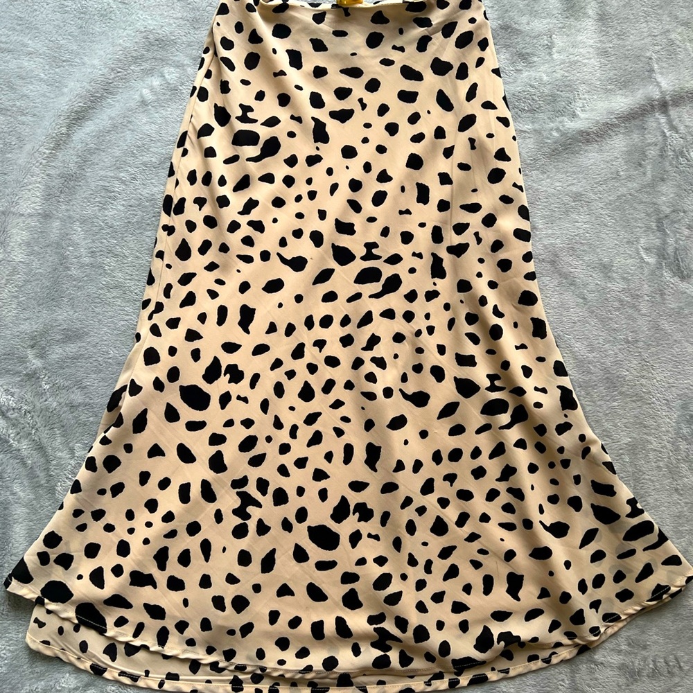 Leopard Print Satin Midi Skirt - XS